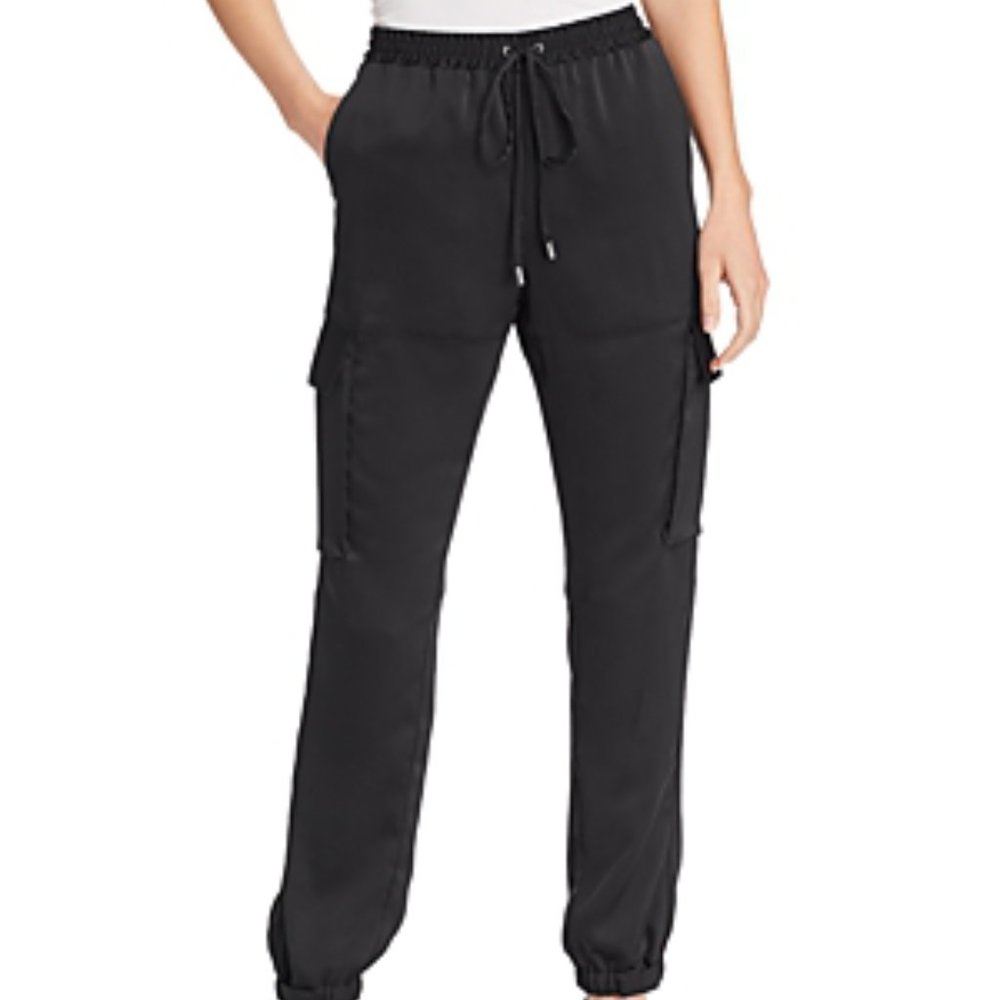 SOLD Black Satin Cargo Jogger Pants, Size XL